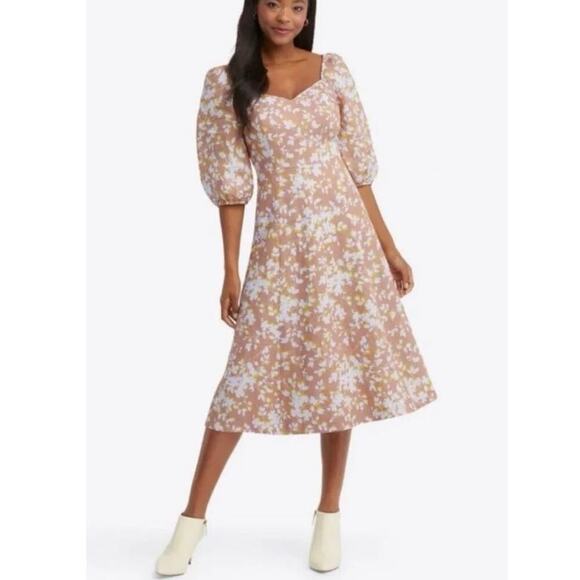 Draper James Shadow Yellow Floral June Linen midi Dress Size 6 - Picture 1 of 9